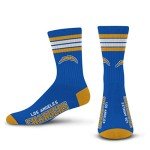 For Bare Feet NFL 4 Stripe Deuce Crew Sock, Los Angeles Chargers, Medium