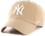 47 Brand MLB Khaki White Primary Logo Clean Up Adjustable Strap Baseball Dad Hat Cap, Adult One Size Fits All - New York Yankees - Khaki White