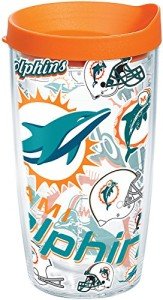 Tervis NFL Miami Dolphins All Over Tumbler with Wrap and Orange Lid, 1 Count (Pack of 1), Clear