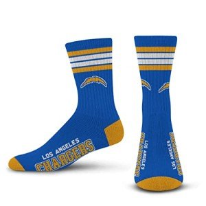 For Bare Feet NFL 4 Stripe Deuce Crew Sock, Los Angeles Chargers, Large