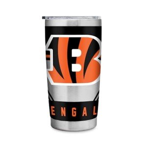 Rico Industries NFL Football Cincinnati Bengals 20oz Stainless Steel Tumbler with Lid - Great For Coffee, Tea, Water or Cocktails