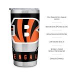 Rico Industries NFL Football Cincinnati Bengals 20oz Stainless Steel Tumbler with Lid - Great For Coffee, Tea, Water or Cocktails