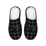 FOCO Men's NFL Carolina Panthers Sherpa Lined Buffalo Check Memory Foam Slippers, Small (7-8)