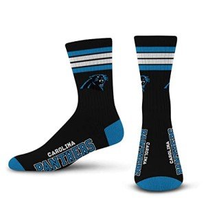 For Bare Feet NFL 4 Stripe Deuce Crew Sock, Carolina Panthers, Large