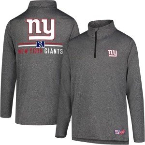 Ultra Game NFL Men's Super Soft Quarter Zip Long Sleeve T-Shirt, New York Giants, Heather Charcoal, Medium