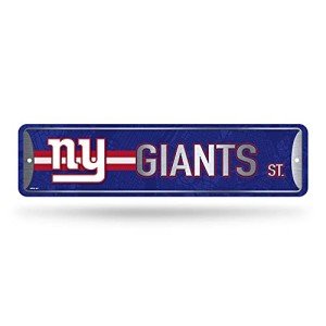 Rico Industries NFL New York Giants Home Décor Metal Street Sign (4" x 15") - Great for Home, Office, Bedroom, & Man Cave - Made,Silver