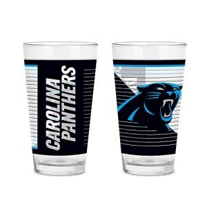 Rico Industries NFL Football Carolina Panthers 16 oz Pint Glasses with Digitally Printed Logo, Practical Set of 2 Classic Drinking Glasses, for Fans, Dishwasher Safe