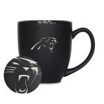 Rico Industries NFL Football Carolina Panthers Main 15oz Laser Engraved Matte Black Ceramic Bistro Mug - For Hot or Cold Drinks