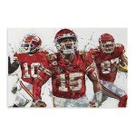 Patrick Mahomes, Tyreek Hill, Travis Kelce Poster Art Canvas Wall Art Decor Paintings Picture for Home Living Room Decoration Unframe:12x18inch(30x45cm)