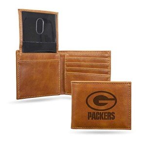 Rico Industries Laser Engraved Billfold Wallet,Lightweight Green Bay Packers , Brown