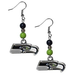 NFL Siskiyou Sports Womens Seattle Seahawks Fan Bead Dangle Earrings One Size Team Color,black