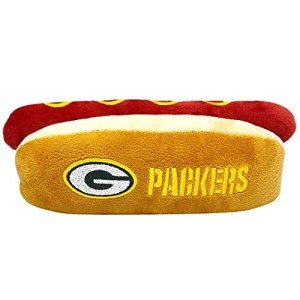 Pets First NFL Green Bay Packers HOT Dog Plush Dog & CAT Squeak Toy - Cutest HOT-Dog Snack Plush Toy for Dogs & Cats with Inner Squeaker & Beautiful Football Team Name/Logo 8 x 5 x 3 Inches