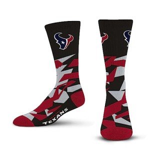 For Bare Feet NFL HOUSTON TEXANS Shattered Camo Crew Sock Team Color Large