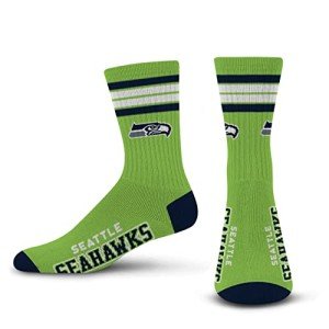 For Bare Feet NFL 4 Stripe Deuce Crew Sock, Seattle Seahawks, Large