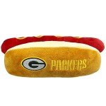 Pets First NFL Green Bay Packers HOT Dog Plush Dog & CAT Squeak Toy - Cutest HOT-Dog Snack Plush Toy for Dogs & Cats with Inner Squeaker & Beautiful Football Team Name/Logo 8 x 5 x 3 Inches