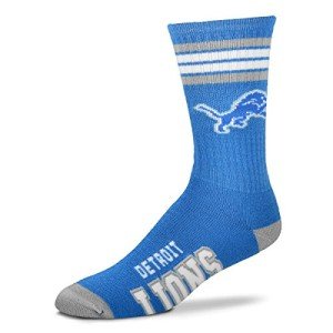 For Bare Feet NFL Youth 4 Stripe Deuce Crew Sock, Detroit Lions, One Size