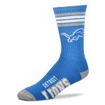 For Bare Feet NFL Youth 4 Stripe Deuce Crew Sock, Detroit Lions, One Size