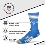 For Bare Feet NFL Youth 4 Stripe Deuce Crew Sock, Detroit Lions, One Size