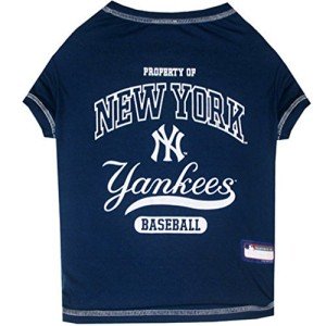 MLB New York Yankees Dog T-Shirt, Medium. - Licensed Shirt for Pets Team Colored with Team Logos. - Premium Stretchable Materials for The Comfort of Your Dog & cat.