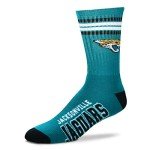 For Bare Feet NFL Youth 4 Stripe Deuce Crew Sock, Jacksonville Jaguars, One Size