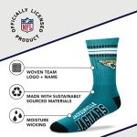 For Bare Feet NFL Youth 4 Stripe Deuce Crew Sock, Jacksonville Jaguars, One Size