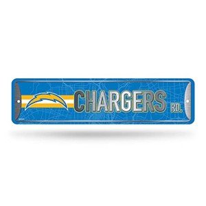 Rico Industries NFL Los Angeles Chargers Home Décor Metal Street Sign (4" x 15") - Great for Home, Office, Bedroom, & Man Cave - Made,Silver