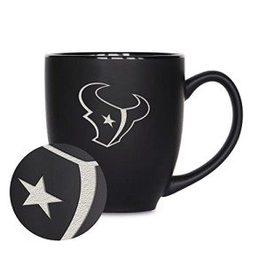 Rico Industries NFL Football Houston Texans Main 15oz Laser Engraved Matte Black Ceramic Bistro Mug - For Hot or Cold Drinks