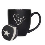 Rico Industries NFL Football Houston Texans Main 15oz Laser Engraved Matte Black Ceramic Bistro Mug - For Hot or Cold Drinks