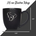 Rico Industries NFL Football Houston Texans Main 15oz Laser Engraved Matte Black Ceramic Bistro Mug - For Hot or Cold Drinks
