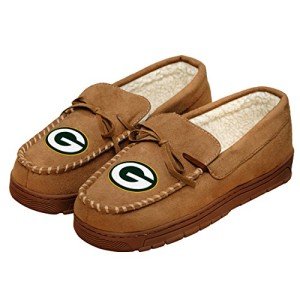 FOCO Green Bay Packers NFL Mens Team Logo Moccasin Slippers - M