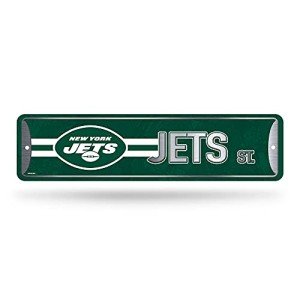Rico Industries NFL New York Jets Home Décor Metal Street Sign (4" x 15") - Great for Home, Office, Bedroom, & Man Cave - Made,Silver