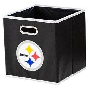 Franklin Sports NFL Pittsburgh Steelers Collapsible Storage Bin NFL Folding Cube Storage Container Fits Bin Organizers Fabric NFL Team Storage Cubes One Size, 11" x 11"