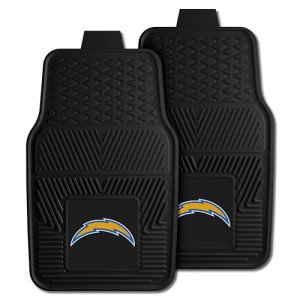 FANMATS 8933 Los Angeles Chargers 2-Piece Heavy Duty Vinyl Car Mat Set, Front Row Floor Mats, All Weather Protection, Universal Fit, Deep Resevoir Design