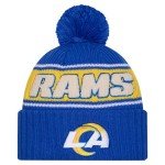 New Era Unisex-Adult NFL Official Sideline Team Logo Sherpa Striped Pom Beanie Cold Weather Knit Hat (Los Angeles Rams - Blue)