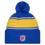 New Era Unisex-Adult NFL Official Sideline Team Logo Sherpa Striped Pom Beanie Cold Weather Knit Hat (Los Angeles Rams - Blue)