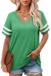Angerella Womens Short Sleeve Kelly Green Shirts Casual V Neck Summer Tops Loose Fit T Shirt L
