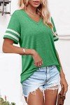 Angerella Womens Short Sleeve Kelly Green Shirts Casual V Neck Summer Tops Loose Fit T Shirt L