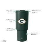 Simple Modern Officially Licensed NFL Green Bay Packers 30 oz Tumbler with Flip Lid and Straws | Insulated Cup Stainless Steel | Gifts for Men Women | Trek Collection | Green Bay Packers