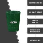 Rico Industries NFL Football New York Jets 2oz Ceramic Shot Glass for Fans, Laser Engraved In Team Color Single Shot Glass
