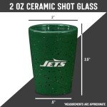 Rico Industries NFL Football New York Jets 2oz Ceramic Shot Glass for Fans, Laser Engraved In Team Color Single Shot Glass