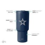Simple Modern Officially Licensed NFL Dallas Cowboys 30 oz Tumbler with Flip Lid and Straws | Insulated Cup Stainless Steel | Gifts for Men Women | Trek Collection | Dallas Cowboys