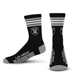 For Bare Feet NFL 4 Stripe Deuce Crew Sock, Las Vegas Raiders, Large