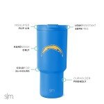 Simple Modern Officially Licensed NFL Los Angeles Chargers 30 oz Tumbler with Flip Lid and Straws | Insulated Cup Stainless Steel | Gifts for Men Women | Trek Collection | Los Angeles Chargers