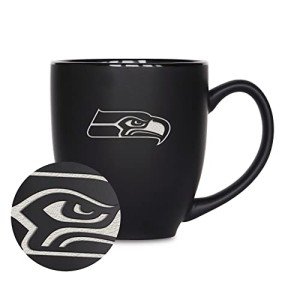 Rico Industries NFL Football Seattle Seahawks Main 15oz Laser Engraved Matte Black Ceramic Bistro Mug - For Hot or Cold Drinks