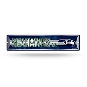 Rico Industries NFL Seattle Seahawks Home Décor Metal Street Sign (4" x 15") - Great for Home, Office, Bedroom, & Man Cave - Made,Silver