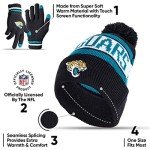 Ultra Game NFL Official Adults Unisex Super Soft Winter Beanie Knit Hat With Extra Warm Touch Screen Gloves, Jacksonville Jaguars, Team Color 1, 1SIZE