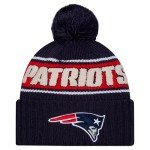 New Era Unisex-Adult NFL Official Sideline Team Logo Sherpa Striped Pom Beanie Cold Weather Knit Hat (New England Patriots - Navy)