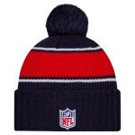 New Era Unisex-Adult NFL Official Sideline Team Logo Sherpa Striped Pom Beanie Cold Weather Knit Hat (New England Patriots - Navy)