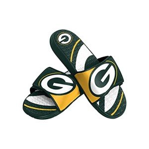 FOCO Green Bay Packers NFL Mens Colorblock Big Logo Gel Slides - L