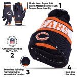Ultra Game NFL Official Adults Unisex Super Soft Winter Beanie Knit Hat With Extra Warm Touch Screen Gloves, Chicago Bears, Team Color 1, 1SIZE